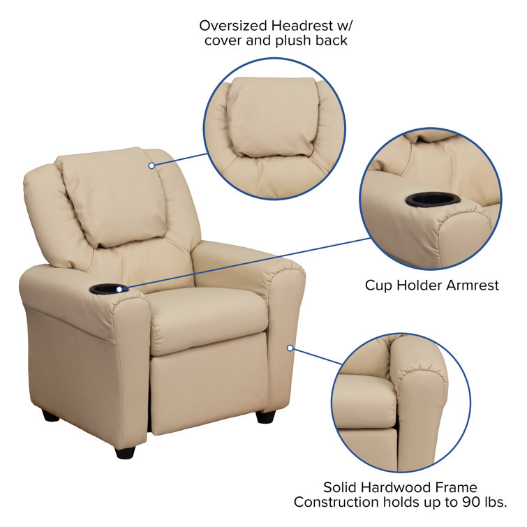 Contemporary vinyl kids recliner with discount cup holder and headrest flash furniture